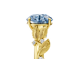 Yellow gold Fancy Blue Round  Brilliant Solitaire with Leaf Motif Band and Four-Prong Setting_85