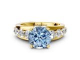 Yellow gold Fancy Blue Round  Brilliant Solitaire with Side Stones on a Pave Band and Four-Prong Setting_12