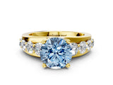 Yellow gold Fancy Blue Round  Brilliant Solitaire with Side Stones on a Pave Band and Four-Prong Setting_24