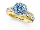 Yellow gold Fancy Blue Round  Brilliant Solitaire with Side Stones on a Pave Band and Four-Prong Setting_25