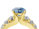 Yellow gold Fancy Blue Round  Brilliant Solitaire with Side Stones on a Pave Band and Four-Prong Setting_28