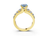 Yellow gold Fancy Blue Round  Brilliant Solitaire with Side Stones on a Pave Band and Four-Prong Setting_92