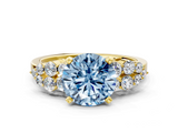 Yellow gold Fancy Blue Round  Cluster Diamond Engagement Ring with Pavé Band and Four-Prong Setting_31