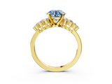 Yellow gold Fancy Blue Round  Cluster Diamond Engagement Ring with Pavé Band and Four-Prong Setting_34