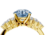 Yellow gold Fancy Blue Round  Cluster Diamond Engagement Ring with Pavé Band and Four-Prong Setting_35