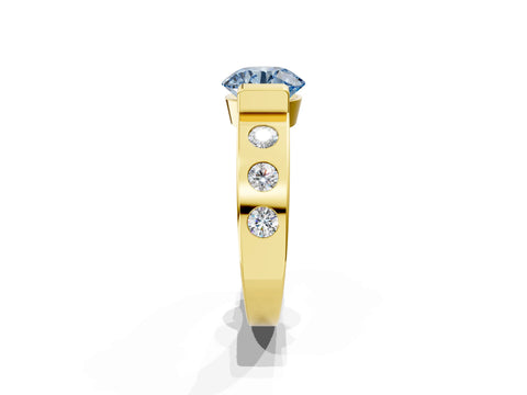 Yellow gold Fancy Blue Round Cut Brilliant Channel-Set Diamond Ring with Bezel Prong Setting_1
