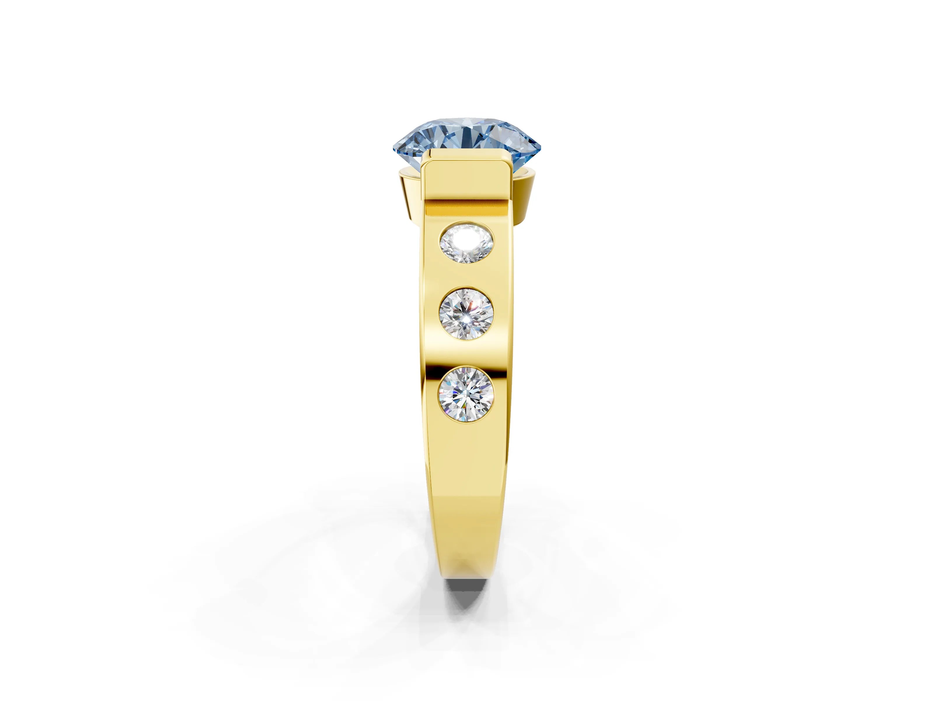 Yellow gold Fancy Blue Round Cut Brilliant Channel-Set Diamond Ring with Bezel Prong Setting_2