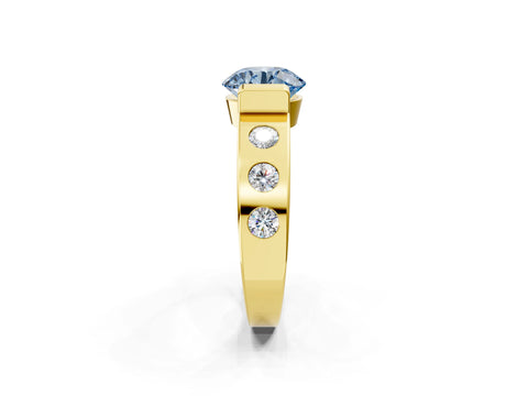 Yellow gold Fancy Blue Round Cut Brilliant Channel-Set Diamond Ring with Bezel Prong Setting_2