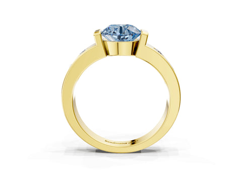 Yellow gold Fancy Blue Round Cut Brilliant Channel-Set Diamond Ring with Bezel Prong Setting_3