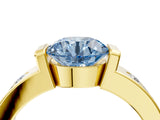 Yellow gold Fancy Blue Round Cut Brilliant Channel-Set Diamond Ring with Bezel Prong Setting_4