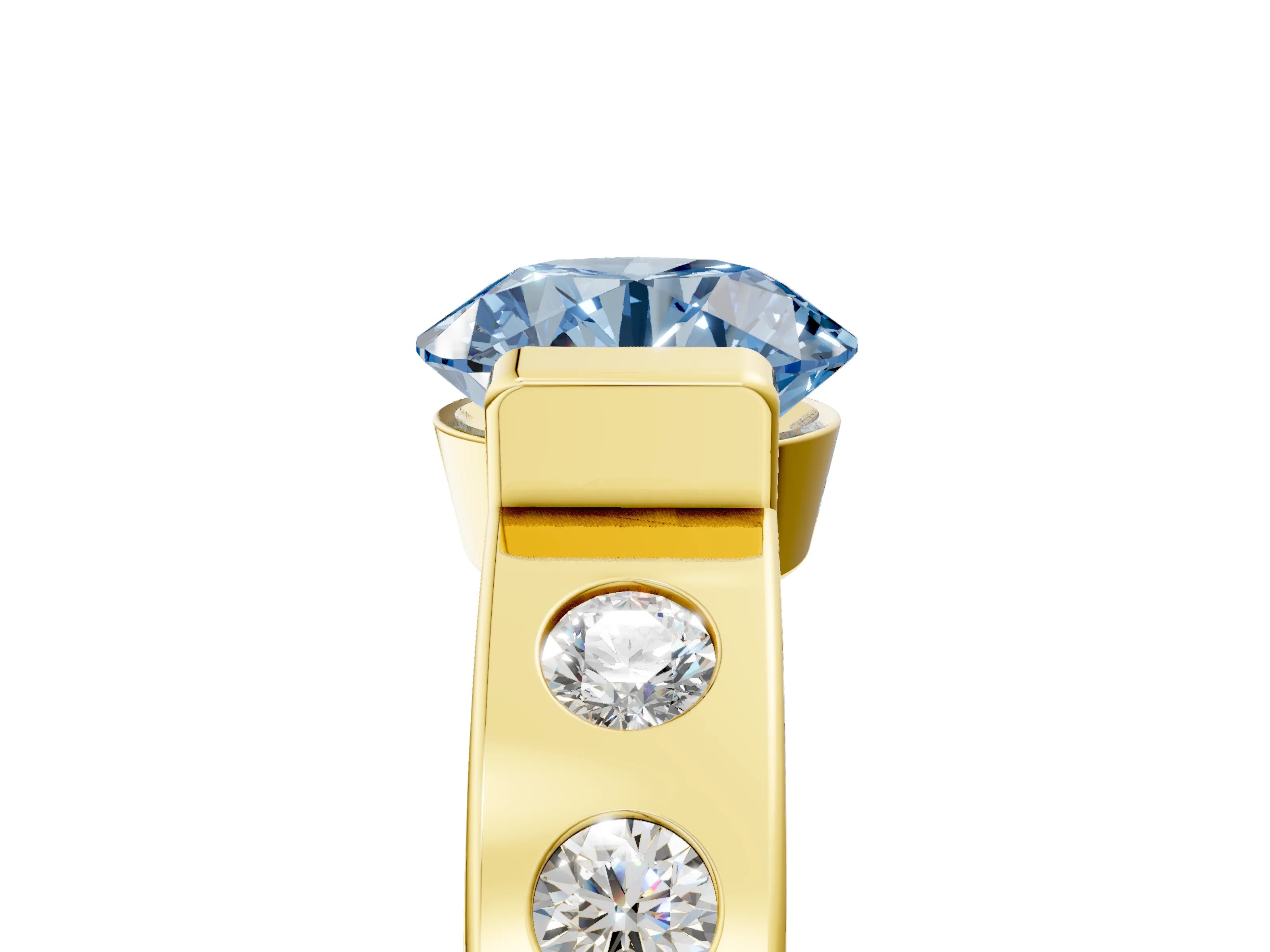 Yellow gold Fancy Blue Round Cut Brilliant Channel-Set Diamond Ring with Bezel Prong Setting_5
