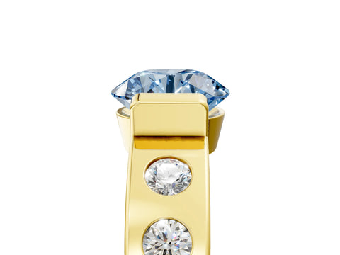 Yellow gold Fancy Blue Round Cut Brilliant Channel-Set Diamond Ring with Bezel Prong Setting_5
