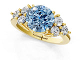 Yellow gold Fancy Blue Round Cut Brilliant Diamond Cluster Accent Solitaire Ring with Prong Setting_1