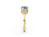 Yellow gold Fancy Blue Round Cut Brilliant Diamond Cluster Accent Solitaire Ring with Prong Setting_2