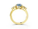 Yellow gold Fancy Blue Round Cut Brilliant Diamond Cluster Accent Solitaire Ring with Prong Setting_3