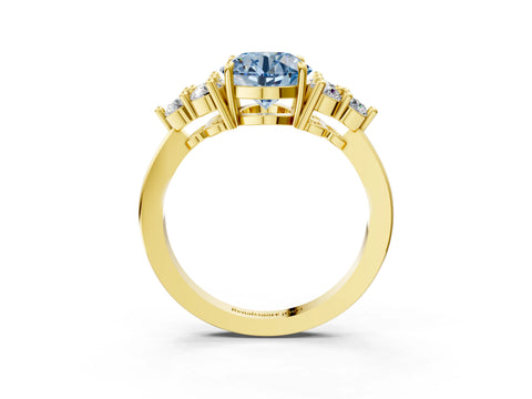 Yellow gold Fancy Blue Round Cut Brilliant Diamond Cluster Accent Solitaire Ring with Prong Setting_3