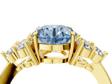 Yellow gold Fancy Blue Round Cut Brilliant Diamond Cluster Accent Solitaire Ring with Prong Setting_4