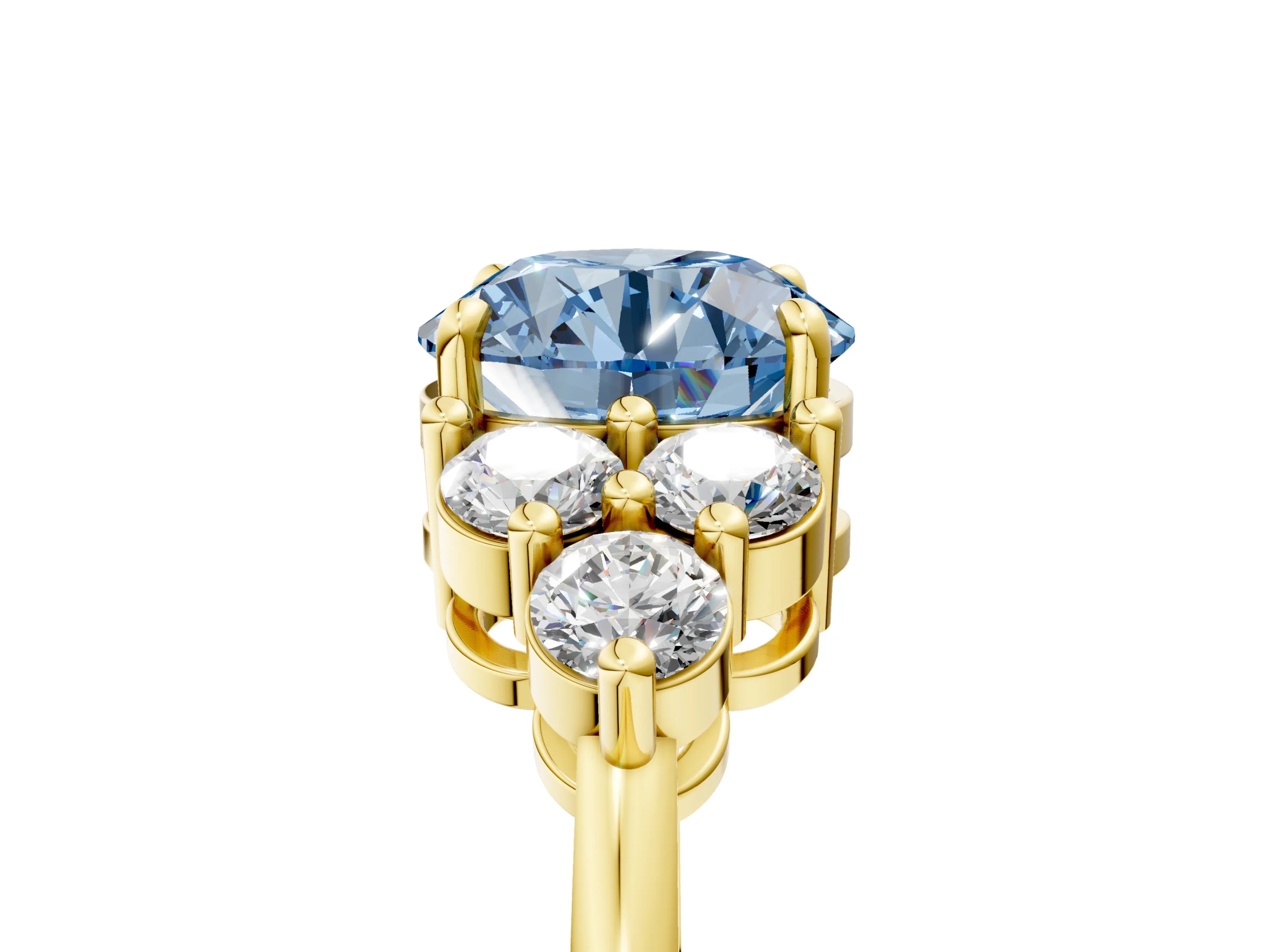 Yellow gold Fancy Blue Round Cut Brilliant Diamond Cluster Accent Solitaire Ring with Prong Setting_5