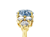 Yellow gold Fancy Blue Round Cut Brilliant Diamond Cluster Accent Solitaire Ring with Prong Setting_5