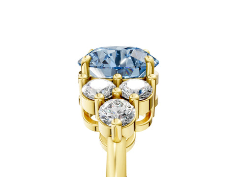 Yellow gold Fancy Blue Round Cut Brilliant Diamond Cluster Accent Solitaire Ring with Prong Setting_5