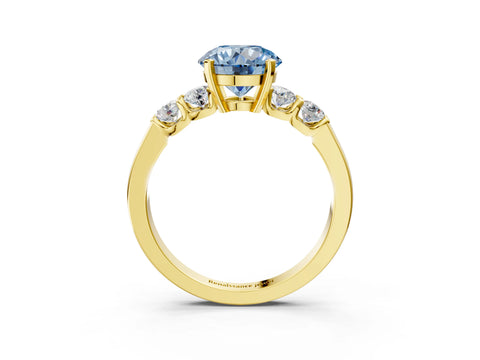Yellow gold Fancy Blue Round Cut Brilliant Diamond Five-Stone Engagement Ring with Prong Setting on a Classic Band_6