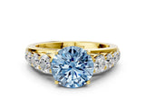 Yellow gold Fancy Blue Round Cut Brilliant Diamond Pavé Band with Six-Prong Setting