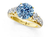 Yellow gold Fancy Blue Round Cut Brilliant Diamond Pavé Band with Six-Prong Setting_1