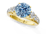 Yellow gold Fancy Blue Round Cut Brilliant Diamond Pavé Band with Six-Prong Setting_13