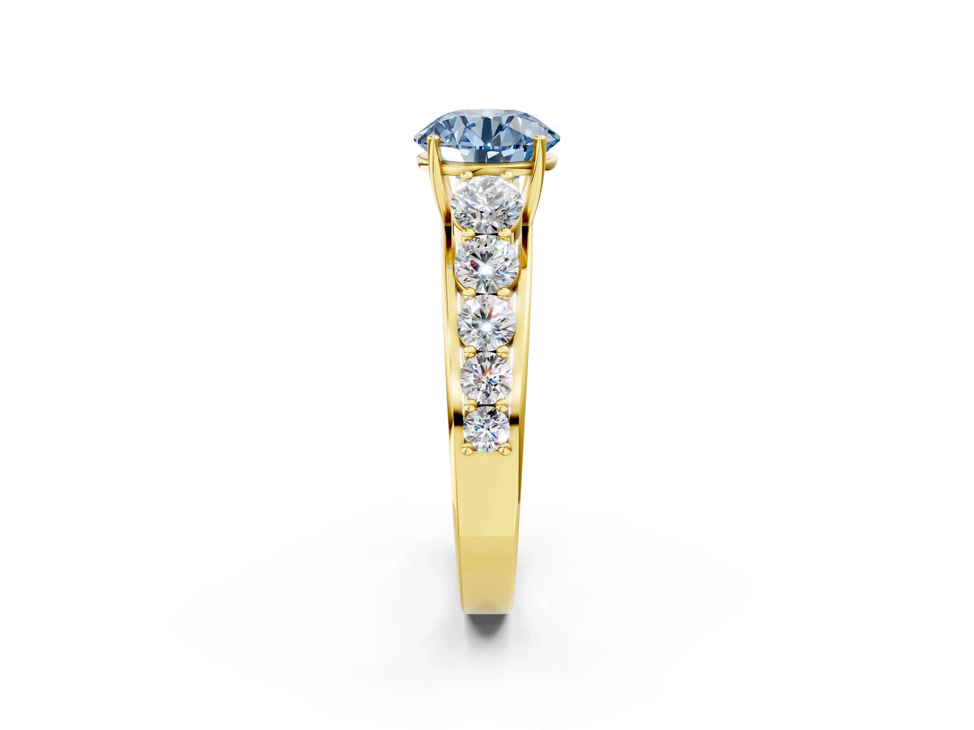 Yellow gold Fancy Blue Round Cut Brilliant Diamond Pavé Band with Six-Prong Setting_2