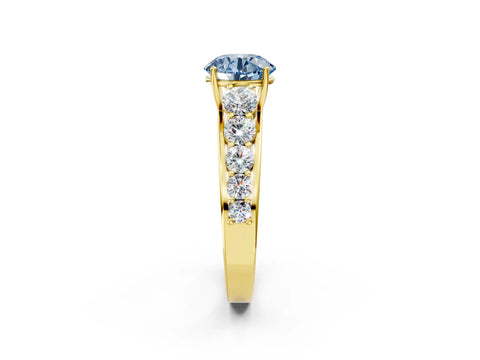 Yellow gold Fancy Blue Round Cut Brilliant Diamond Pavé Band with Six-Prong Setting_2