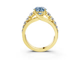 Yellow gold Fancy Blue Round Cut Brilliant Diamond Pavé Band with Six-Prong Setting_3