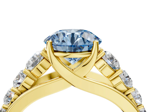 Yellow gold Fancy Blue Round Cut Brilliant Diamond Pavé Band with Six-Prong Setting_4