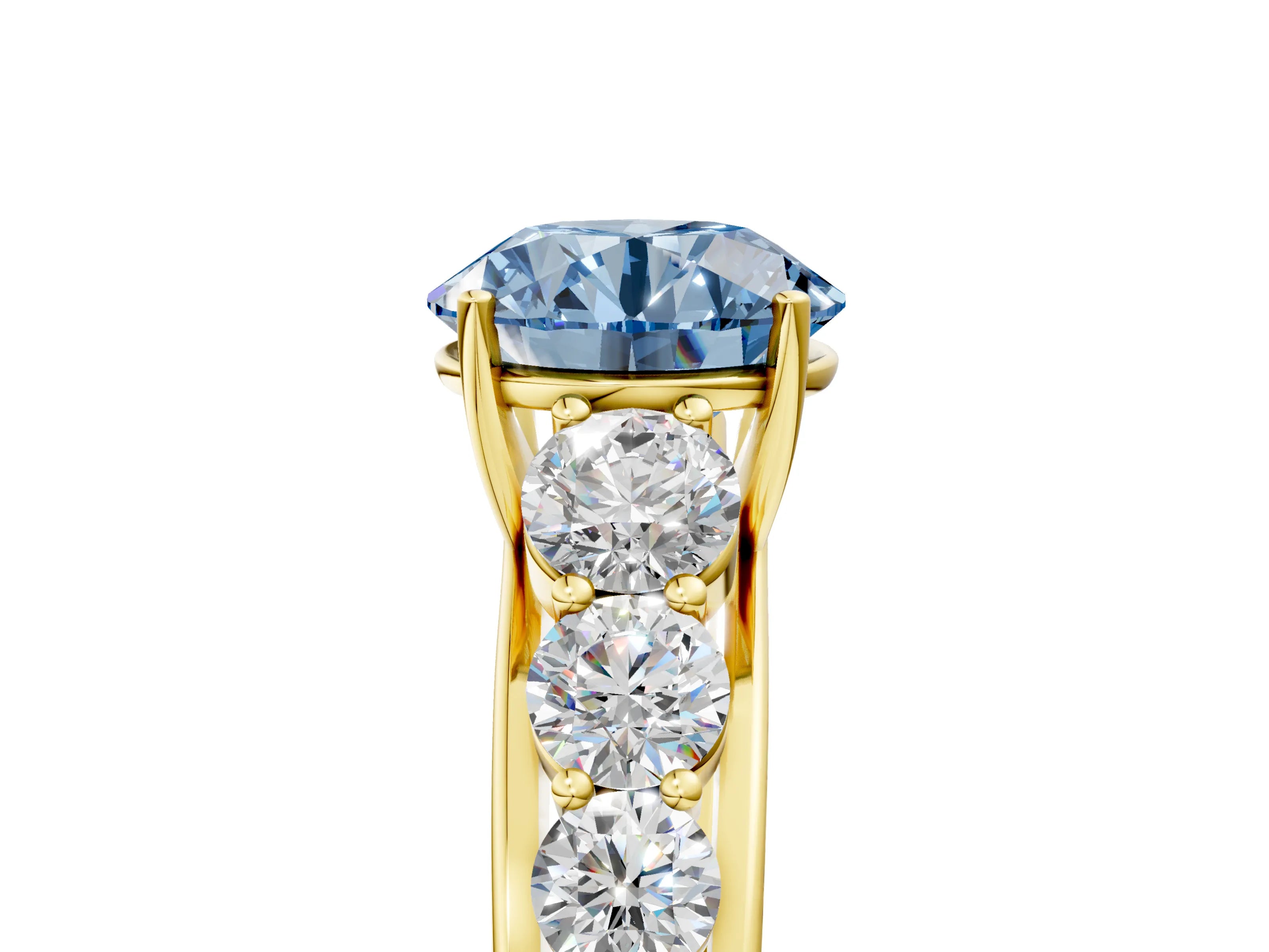 Yellow gold Fancy Blue Round Cut Brilliant Diamond Pavé Band with Six-Prong Setting_5
