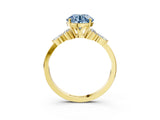 Yellow gold Fancy Blue Round Cut Brilliant Diamond Solitaire Ring with Pear Side Stones and Four-Prong Setting_6