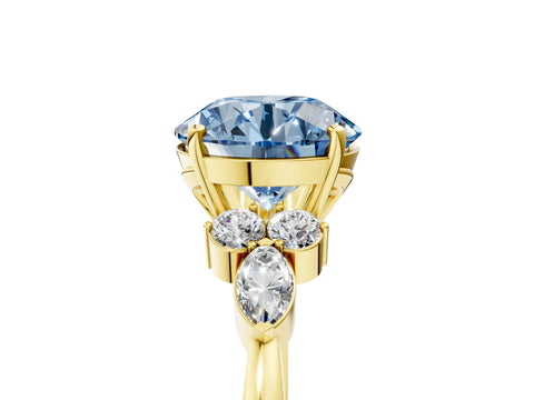 Yellow gold Fancy Blue Round Cut Brilliant Diamond Solitaire Ring with Pear Side Stones and Four-Prong Setting_8