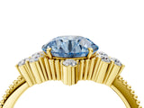 Yellow gold Fancy Blue Round Cut Brilliant Diamond with Cluster Setting on a Beaded Band and Four-Prong Setting_4
