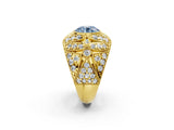 Yellow gold Fancy Blue Round Cut Brilliant Halo Pave Diamond Milgrain Ring_2