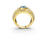 Yellow gold Fancy Blue Round Cut Brilliant Halo Pave Diamond Milgrain Ring_3