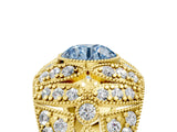 Yellow gold Fancy Blue Round Cut Brilliant Halo Pave Diamond Milgrain Ring_5