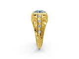 Yellow gold Fancy Blue Round Cut Brilliant Milgrain Filigree Diamond Ring with Square Prong Setting_2