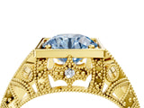 Yellow gold Fancy Blue Round Cut Brilliant Milgrain Filigree Diamond Ring with Square Prong Setting_4
