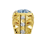 Yellow gold Fancy Blue Round Cut Brilliant Milgrain Filigree Diamond Ring with Square Prong Setting_5