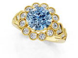 Yellow gold Fancy Blue Round Cut Brilliant Milgrain Pave Heart Band Solitaire Ring_1