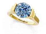 Yellow gold Fancy Blue Round Cut Brilliant Solitaire Diamond Ring with Channel Set Band and Bar Prong Setting_1