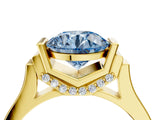 Yellow gold Fancy Blue Round Cut Brilliant Solitaire Diamond Ring with Channel Set Band and Bar Prong Setting_4