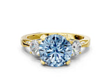 Yellow gold Fancy Blue Round Cut Brilliant Three-Stone Diamond Ring with Pavé Band and Four-Prong Setting_3