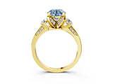 Yellow gold Fancy Blue Round Cut Brilliant Three-Stone Diamond Ring with Pavé Band and Four-Prong Setting_6