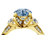 Yellow gold Fancy Blue Round Cut Brilliant Three-Stone Diamond Ring with Pavé Band and Four-Prong Setting_7