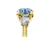 Yellow gold Fancy Blue Round Cut Brilliant Three-Stone Diamond Ring with Pavé Band and Four-Prong Setting_8