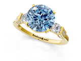 Yellow gold Fancy Blue Round Cut Brilliant Three-Stone Pave Band with Four-Prong Setting_1